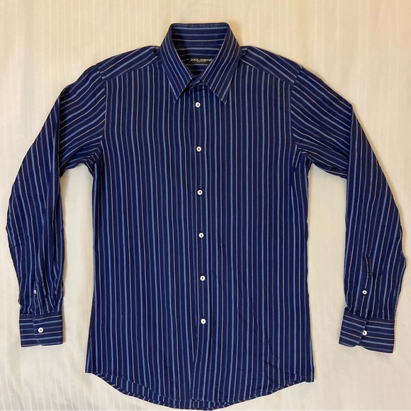 Dolce & Gabbana Other - Dolce & Gabbana navy blue striped long sleeve collared dress shirt sz L 👔